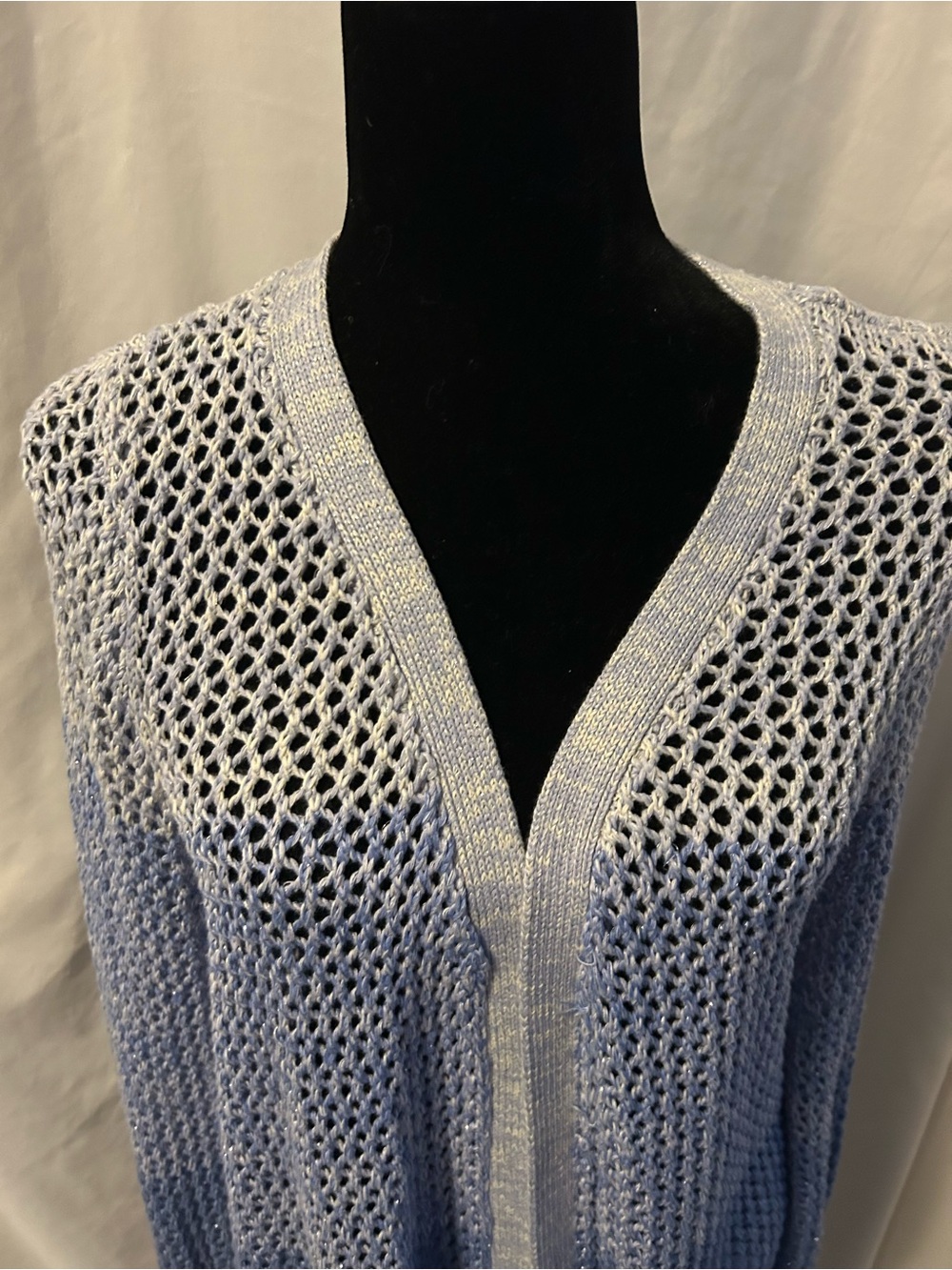 Light Blue Open Knit Long Cardigan Sweater Or Beach Cover